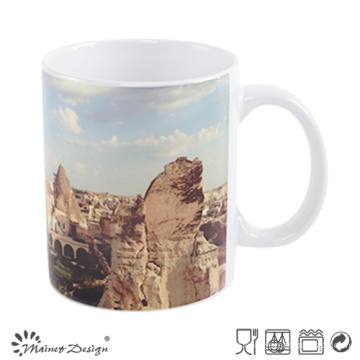 Taza cambiante de color blanco de 11 oz con etiqueta completa